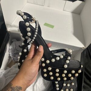 Dolls Kill Black Pearl-Studded Heels